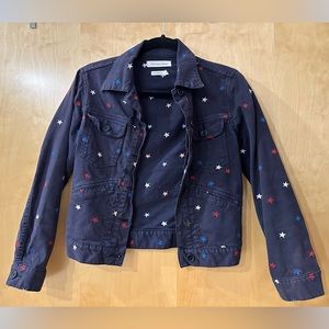 Isabel Marant Etoile cropped denim jacket, navy blue with red white & blue stars
